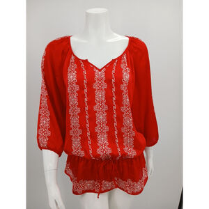 WHITE HOUSE BLACK MARKET Red 3/4 Sleeve Shirt Top Blouse Size 14 Womens WHBM